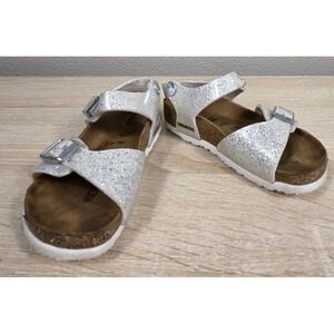 Birkenstock Rio Kids Glitter Sandals Silver Sparkle Birko-Flor EU 24 US 7